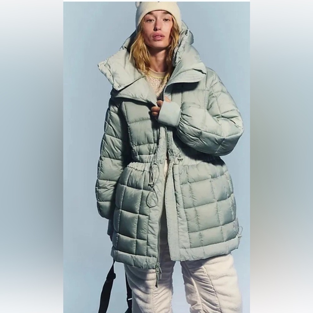 Free People Movement Like A Dream Long Reversible Puffer Jacket Sage Aqua